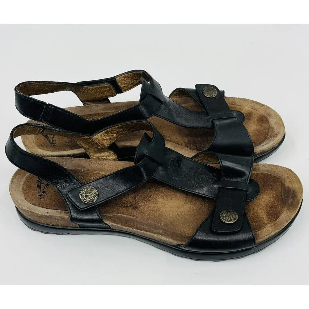 Dansko Pasha Black Tooled Leather Strappy Comfort Sandals Shoes EU 42 US 11